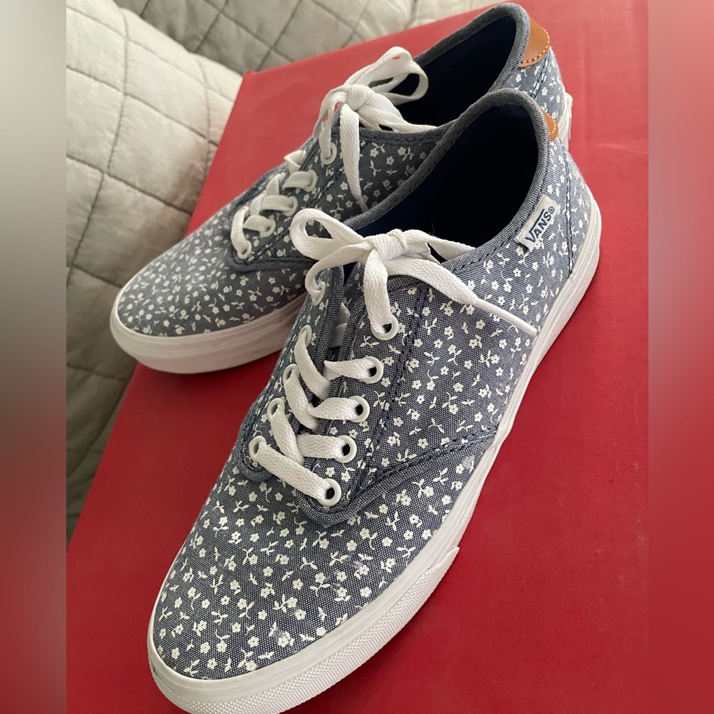 Vans Blue Sneakers with White Floral Pattern